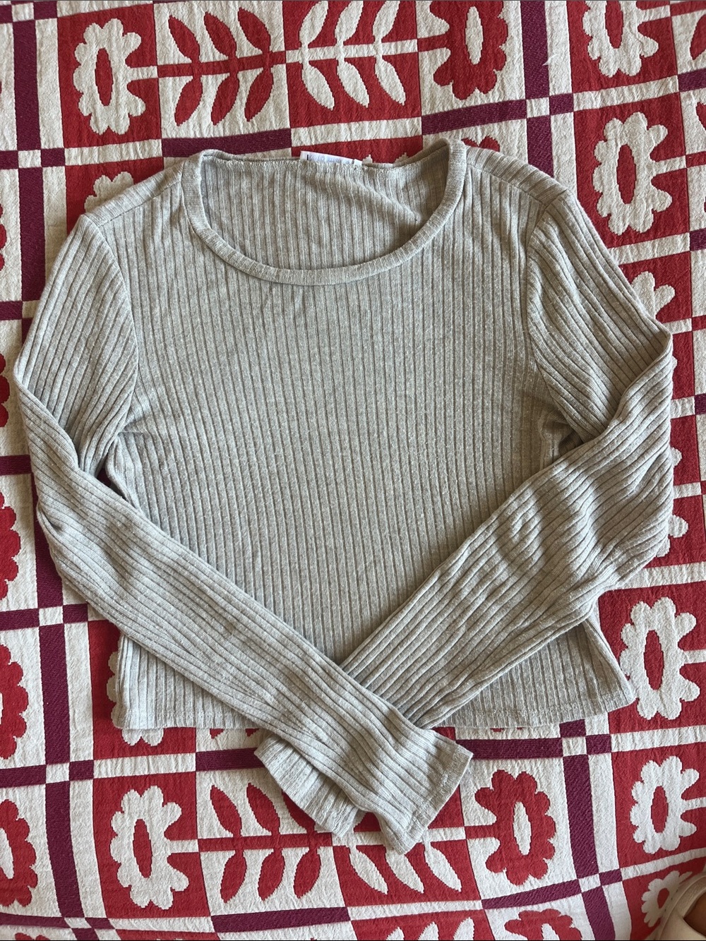 Reformation Ribbed Long-Sleeve Crewneck Top in oatmeal